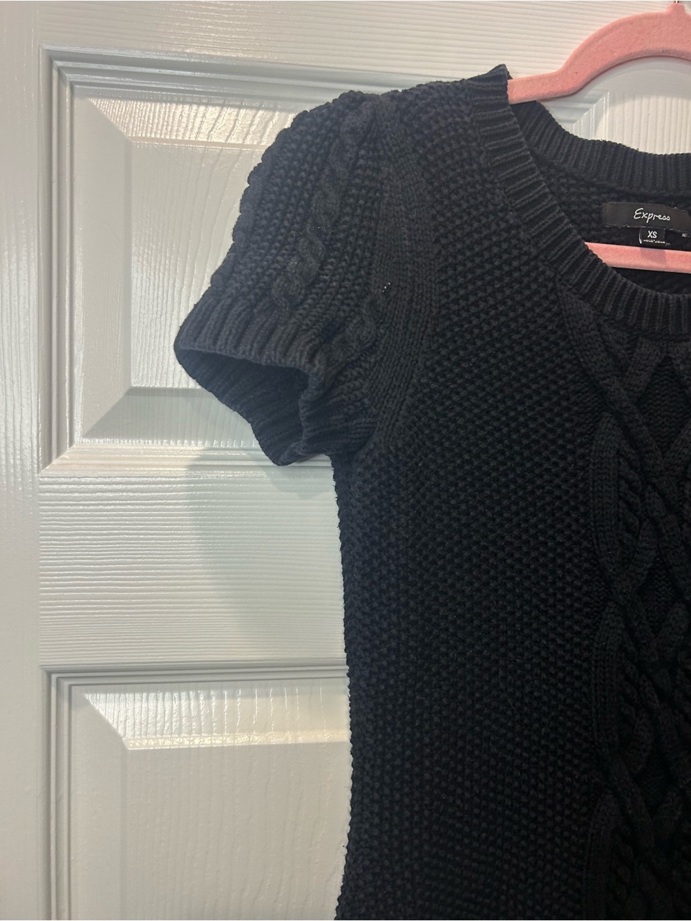 Express Black Cable Knit Sweater Mini Dress Short Sleeve Size XS - Picture 4 of 7